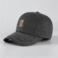 Dunkelgraue Winter-Baseballkappe für Herren mit Wolltextur und Lederaufnäher - Verstellbar / Schwarz