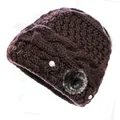 Gorro de invierno de punto marrón oscuro para mujer con perlas y detalles florales - Talla Única (Circunferencia 56-60) / Estilo B Café Perla Decoración Forro Felpa