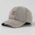 Winterpet voor heren met visgraatpatroon, fleecevoering en warme oorbescherming ontwerp - Verstelbaar / Beige