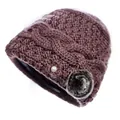 Gorro de punto grueso para mujer mayor en rosa empolvado con perla y pompón de piel sintética - Talla Única (Circunferencia 56-60) / Estilo B Rosa Palo Perla Decoración Forro Felpa