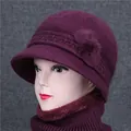 Deep purple winter knit hat and scarf set for elderly women with floral accents - Dusky Purple (Hat Only)
