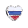 Silver heart-shaped Russian flag bead with white, blue, and red enamel for DIY bracelets - 1 Piece / Russia Style