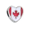 Heart-shaped charm bead with Canada flag maple leaf design for DIY bracelets - 1 Piece / Canada Style