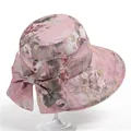 Pink floral wide brim sun hat for women with bow decoration and gold grid stitching - Dusty Pink