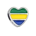 Gabon flag heart charm with green yellow and blue enamel for bead bracelets - 1 Piece / Gabon Style