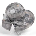 Women's wide brim sun hat with grey floral pattern and golden embroidery decoration - Gray