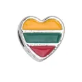 Lithuania flag heart charm in silver metal with yellow green red enamel for bracelets - 1 Piece / Lithuania Style