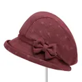 Elegant dark red floral print sun hat for elderly women with decorative bow detail - M (56-58cm) / Burgundy