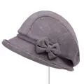 Elegant grey-purple cotton sun hat for elderly women with bow detail and geometric print - M (56-58cm) / Light Purple