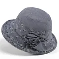 Elegante cappello da sole blu per donne anziane con dettaglio decorativo di rosa - M / Blu