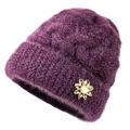 Gorro de lana de punto morado para mujer mayor con broche de flor dorada y perla - Talla Única (Circunferencia 56-60) / Estilo D Flor De Metal Púrpura Forro Felpa
