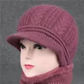 Winter knitted hat and neck warmer set for elderly women with warm lining in purple - One Size (Stretchy) / Dusty Pink (Hat Only)