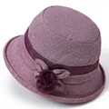 Elegant purple sun hat for women with diamond texture, mesh band and fabric flower - M / Pink Purple