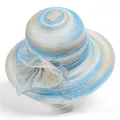 Elegant wide brim organza flower sun hat for women with blue and white striped weave texture - M / Blue