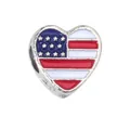 Heart-shaped American flag pendant bead charm with red blue enamel for DIY bracelets - 1 Piece / USA Style