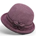 Women's vintage purple fisherman hat for elderly moms with bow detail and textured fabric - M / Mauve