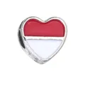 Silver heart charm with red and white enamel flag design for DIY charm bracelets - 1 Piece / Monaco Style