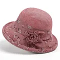 Elegante cappello da sole rosso scuro per donna con motivo floreale e decorazione a rosa - M / Rosso