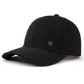 Classic black cotton baseball cap for senior men with metal badge and side embroidery - Black