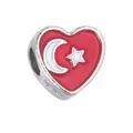 Heart-shaped Turkey flag charm bead in red enamel for DIY bracelets and jewelry - 1 Piece / Turkey Style