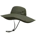 Army green wide brim sun hat with adjustable chin strap and breathable side vents - M (56-58cm) / Army Green