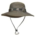 Dettaglio cappello da pesca kaki con rete traspirante e cordino regolabile antivento - M (56-58cm) / Marrone chiaro