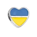 Silver heart charm bead with Ukrainian flag blue and yellow enamel for DIY bracelets - 1 Piece / Ukraine Style