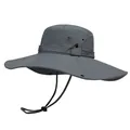 Grauer faltbarer Sonnenhut mit breiter Krempe, Belüftungslöchern und verstellbarem Kinnband - M (56-58cm) / Grau