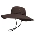 Detail eines dunkelbraunen Sonnenhuts mit breiter Krempe, verstellbarer Kordel und Belüftung - M (56-58cm) / Kaffeebraun