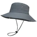 Sombrero de sol para hombre gris oscuro con ala ancha y correa ajustable para senderismo - M (56-58cm) / Gris