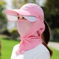Pink sun protection hat with face mask and neck cover for outdoor sunshade use - Adjustable / Pink