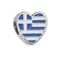 Silver heart-shaped charm with Greek flag enamel for DIY bracelet making - 1 Piece / Greece Style