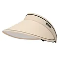 UPF50+ wide brim beige sun visor hat for women with black trim and brand tag - Adjustable / Off White