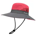 Detailweergave van roze en donkergrijze zonnehoed met ademend mesh en verstelbare kinband - M (56-58cm) / Watermeloen Rood
