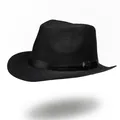 Détail d'un chapeau fedora noir tissé avec une surface texturée et un ruban élégant - M (56-58cm) / Noir