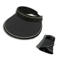 Black straw sun visor hat with UV protection and foldable design for summer women - Adjustable / Black