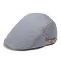 Detail view of breathable light grey mesh fabric and adjustable bronze metal buckle - Adjustable / Light Gray