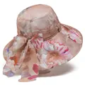 Breathable floral sun hat for middle-aged women with wide brim and bow decoration - M (56-58cm) / Khaki