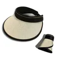 Women's foldable straw sun hat with black UV protection headband and gold trim - Adjustable / Beige