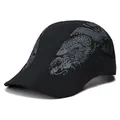 Casquette plate noire avec imprimé dragon et maille respirante pour l'extérieur d'été - Réglable / Noir