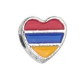 Silver heart charm with red, blue, and yellow enamel stripes for DIY bracelets - 1 Piece / Armenia Style