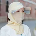 Beigefarbener Sonnenhut mit integrierter Gesichtsmaske und Nackenschutz für draußen - Verstellbar / Beige