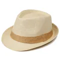 Classic breathable straw fedora hat for middle-aged men with brown decorative woven band - M / Beige with Khaki Band