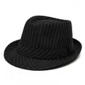 Classic black pinstripe fedora hat with stylish vertical white stitching for men - M (56-58cm) / Black