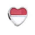 Heart-shaped flag charm bead with red and white enamel for DIY bracelets and jewelry - 1 Piece / Indonesia Style