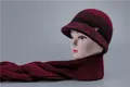 Winter set for elderly women with wine red rabbit fur knit hat and warm matching scarf - One Size (Stretchy) / Hat And Scarf / Burgundy