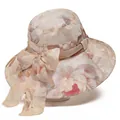 Champagne floral sun hat for women with wide brim and elegant side bow decoration - M (56-58cm) / Beige