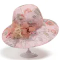 Elegant women's pink floral sun hat with a large bow and breathable fabric for summer - M (56-58cm) / Dusty Pink