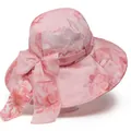 Elegant pink floral sun hat for women featuring a wide brim and decorative bow accent - M (56-58cm) / Pink
