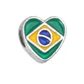 Silver heart charm with Brazil flag enamel design for DIY jewelry bracelets - 1 Piece / Brazil Style